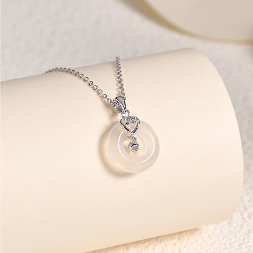 Cubic Zirconia Micro Pave Sterling Silver Pendant, 925 Sterling Silver, with White Chalcedony, DIY & micro pave cubic zirconia 