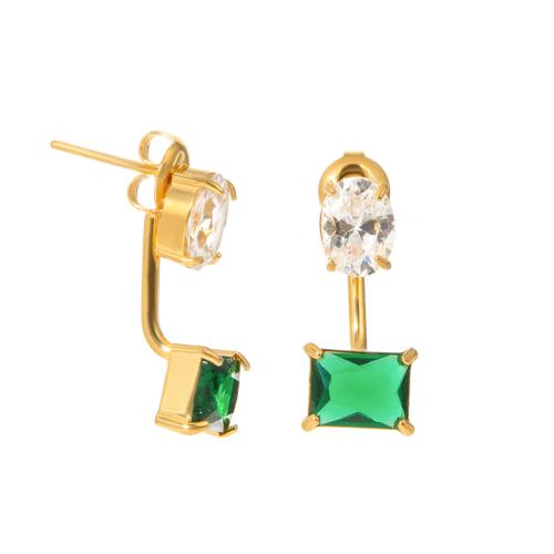 Stainless Steel Cubic Zirconia Stud Earring, 304 Stainless Steel, 18K gold plated, fashion jewelry & micro pave cubic zirconia & for woman, golden 