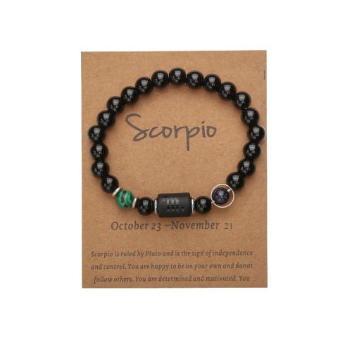 Glass Jewelry Beads Bracelets, 12 Signs of the Zodiac, fashion jewelry & Unisex Approx 19 cm 