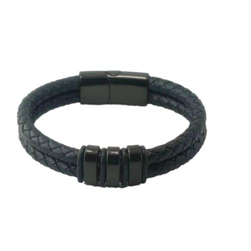 PU Leather Cord Bracelets, Microfiber PU, with 304 Stainless Steel, Vacuum Ion Plating, fashion jewelry & for man 