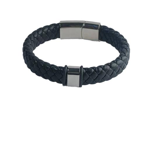 bracelet de cordon en PU , cuir PU, avec Acier inoxydable 304, bijoux de mode & longueur différente pour le choix & pour homme, plus de couleurs à choisir, Vendu par PC