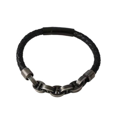 bracelet de cordon en PU , cuir PU, avec Acier inoxydable 304, bijoux de mode & longueur différente pour le choix & pour homme, noire, Vendu par PC