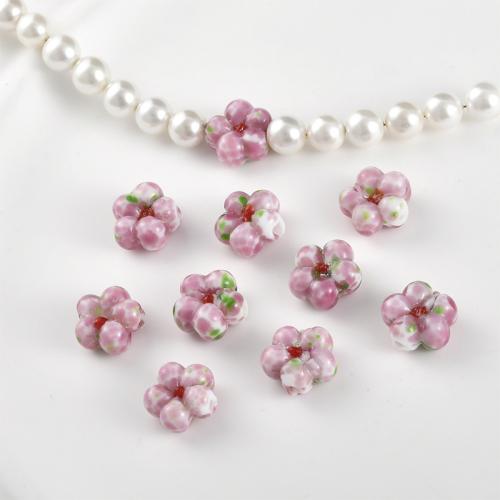 Flower Lampwork Beads, DIY, pink, Size about 14-15mm, thickness about 7-7.9mm 