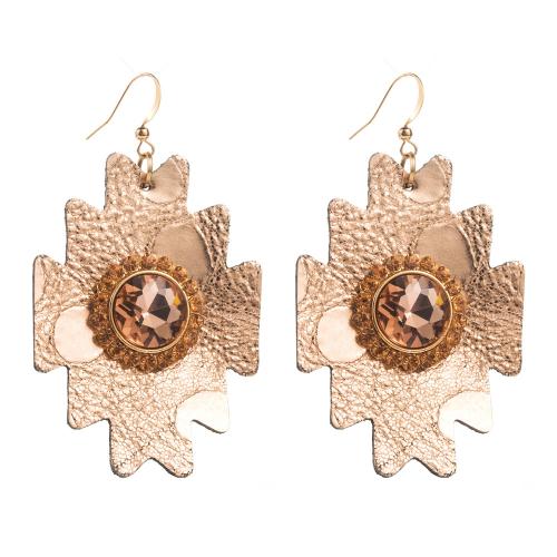 Rhinestone Drop Earring, PU Leather, with Glass Rhinestone, fashion jewelry & for woman 