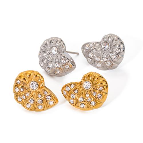 Stainless Steel Rhinestone Stud Earring, 304 Stainless Steel, Conch, plated, fashion jewelry & for woman & with rhinestone 