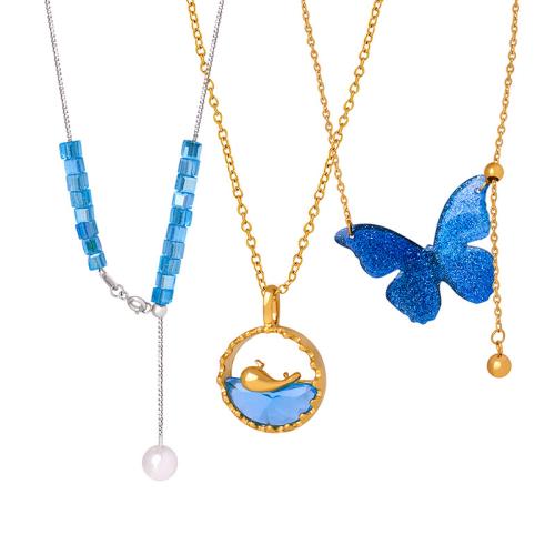 Kristall Halskette, Messing, mit Kristall & Kunststoff Perlen, plattiert, Modeschmuck & verschiedene Stile für Wahl & für Frau, verkauft von PC