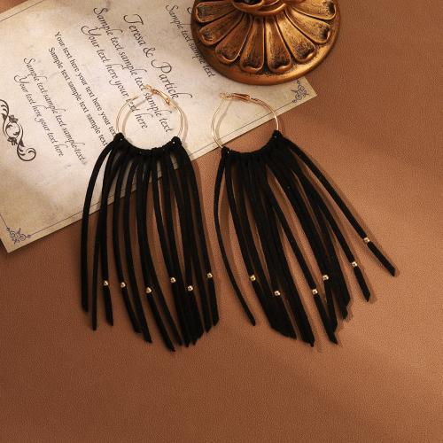 Fashion Tassel Earring, Zinc Alloy, with Velveteen, fashion jewelry & for woman 