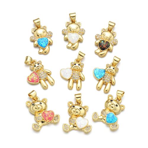 Brass, with Opal, Bear, plated, DIY & micro pave cubic zirconia 
