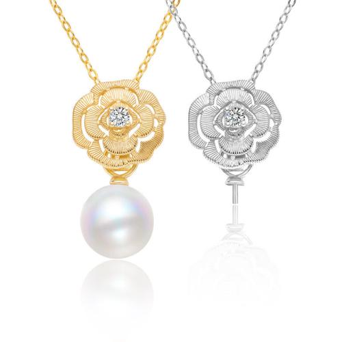 Cubic Zirconia Micro Pave Sterling Silver Necklace, 925 Sterling Silver, with Shell Pearl & micro pave cubic zirconia 