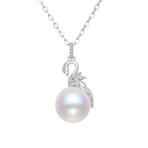 Cubic Zirconia Micro Pave Sterling Silver Necklace, 925 Sterling Silver, with Shell Pearl & micro pave cubic zirconia 