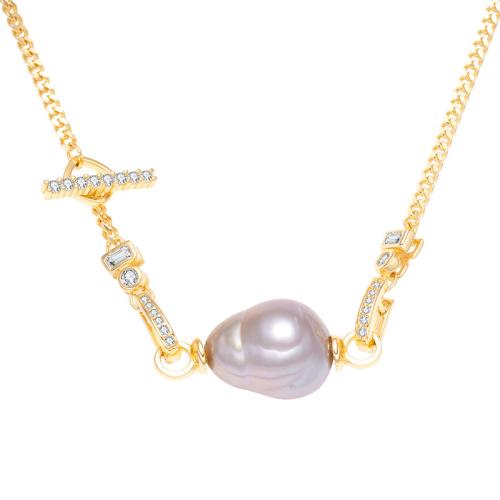 Sterling Silver Pearl Necklace, 925 Sterling Silver, with Freshwater Pearl & micro pave cubic zirconia Approx 45 cm 