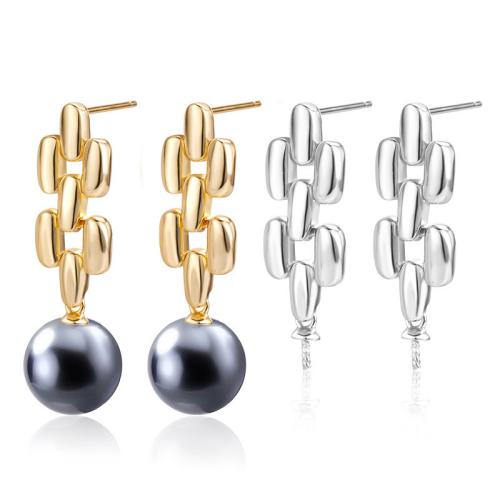 Sterling Silver Drop Earring, 925 Sterling Silver, with Shell Pearl 33mm 