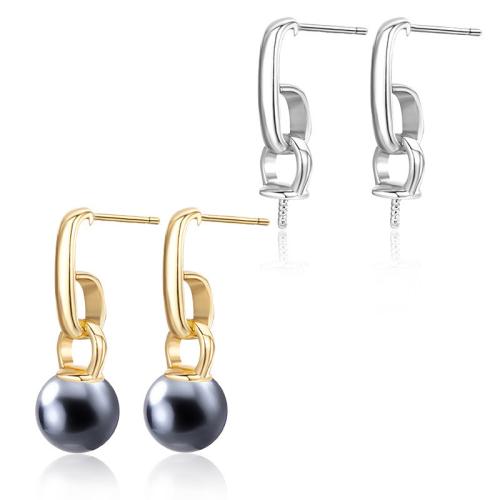 Sterling Silver Drop Earring, 925 Sterling Silver, with Shell Pearl 23.5mm 