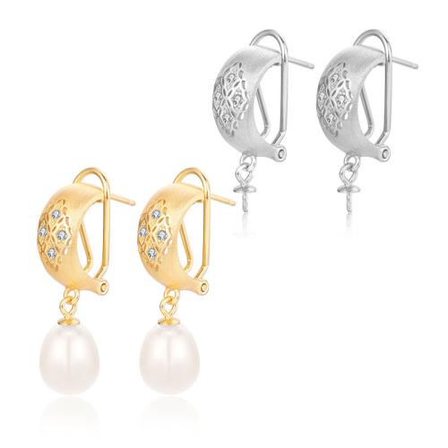 Cubic Zirconia Micro Pave Sterling Silver Earring, 925 Sterling Silver, with Plastic Pearl & micro pave cubic zirconia 31mm 