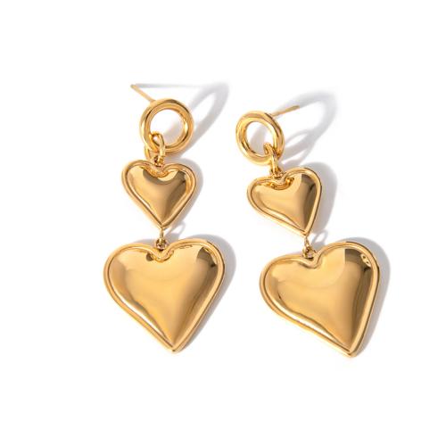 Stainless Steel Drop Earring, 304 Stainless Steel, Heart, plated, for woman, golden 