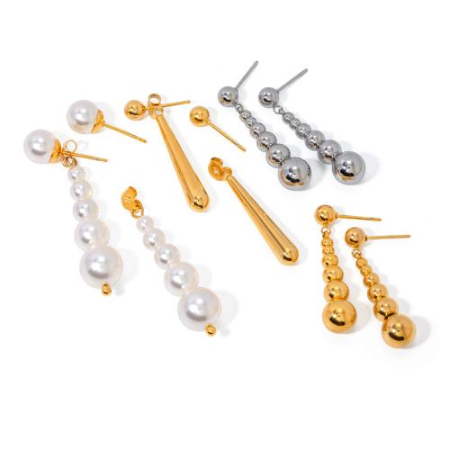 Stainless Steel Drop Earring, 304 Stainless Steel, with Plastic Pearl, plated & for woman, golden 