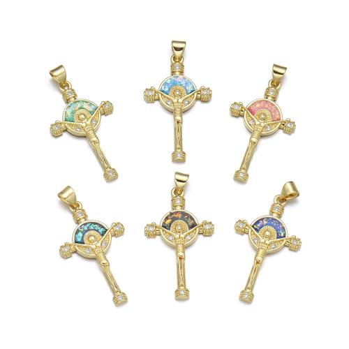 Brass, with Opal, Cross, plated, DIY & micro pave cubic zirconia 