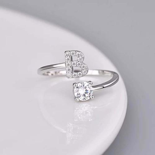Zinc Alloy Finger Ring, plated, letters are from A to Z & Unisex & micro pave cubic zirconia, silver color 