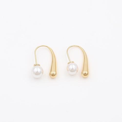 304 Stainless Steel Split Earring, with Plastic Pearl, plated, fashion jewelry & for woman 25mm 