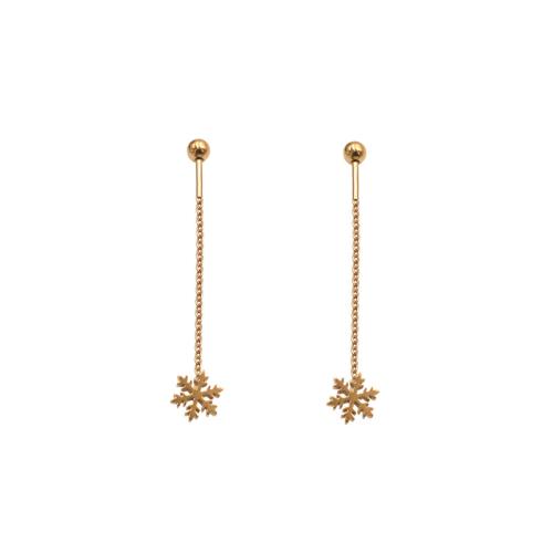 Titanium Steel Thread Through Earrings, Snowflake, gold color plated, fashion jewelry & for woman, 36mm 