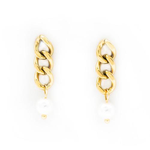 304 Stainless Steel Drop Earring, with Plastic Pearl, Geometrical Pattern, plated, fashion jewelry & for woman & hollow 
