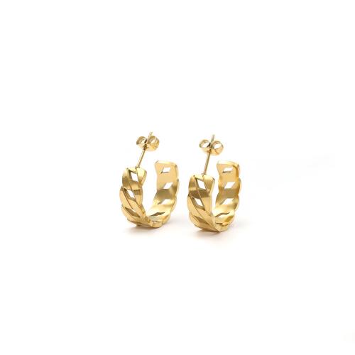 304 Stainless Steel Stud Earring, Letter C, gold color plated, fashion jewelry & for woman & hollow 