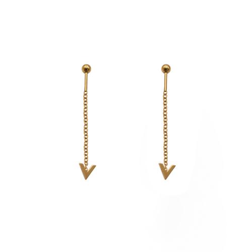 304 Stainless Steel Thread Through Earrings, Letter V, gold color plated, fashion jewelry & for woman, 27mm 