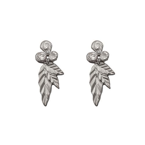 304 Stainless Steel Drop Earring, with Plastic Pearl, Leaf, plated, fashion jewelry & for woman 