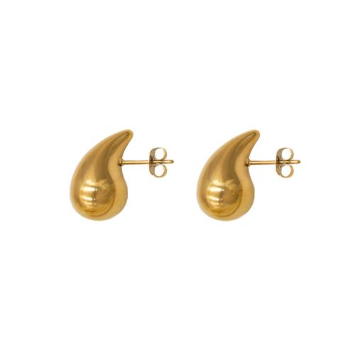 Titanium Steel Stud Earring, Teardrop, gold color plated, fashion jewelry & for woman 