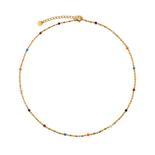 304 Stainless Steel Necklace, with 2inch extender chain, gold color plated, fashion jewelry & for woman & enamel Approx 15.4 Inch 