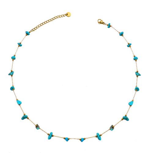 304 Stainless Steel Necklace, with turquoise, with 2inch extender chain, gold color plated, fashion jewelry & for woman Approx 15.4 Inch 