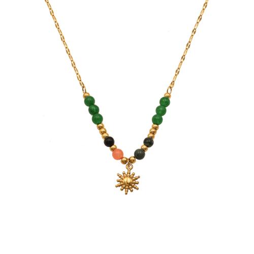 Titanstahl Halskette, mit Edelstein, mit Verlängerungskettchen von 2inch, Sonne, goldfarben plattiert, Vintage & für Frau, Länge:ca. 19.7 ZollInch, verkauft von PC