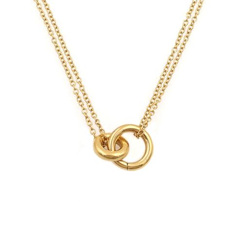 304 Stainless Steel Necklace, with 2inch extender chain, Donut, gold color plated, oval chain & for woman & hollow Approx 17.3 Inch 