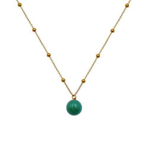 304 Stainless Steel Necklace, with Emerald, with 2inch extender chain, Round, gold color plated, oval chain & for woman Approx 15.4 Inch 