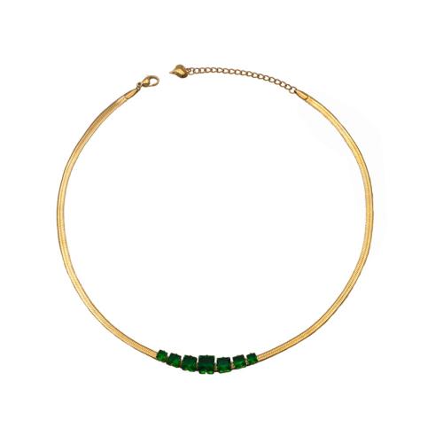 Acier inoxydable 304 collier, avec verre, avec 2.36inch chaînes de rallonge, Placage de couleur d'or, chaîne serpent & pour femme Environ 15.4 pouce, Vendu par PC