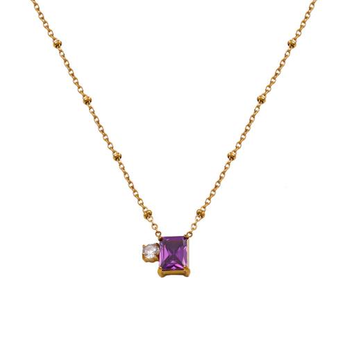 304 Stainless Steel Necklace, with Titanium Steel & Amethyst, with 2inch extender chain, Geometrical Pattern, gold color plated, fashion jewelry & for woman Approx 15.7 Inch 