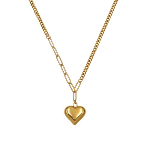 Titanium Steel Necklace, with 2inch extender chain, Heart, gold color plated, fashion jewelry & for woman Approx 15.7 Inch 