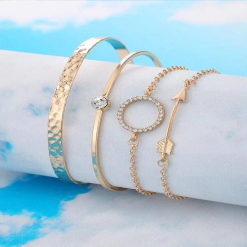 Zinc Alloy Rhinestone Bracelets, gold color plated, 4 pieces & fashion jewelry & for woman & with rhinestone Approx 17 cm 