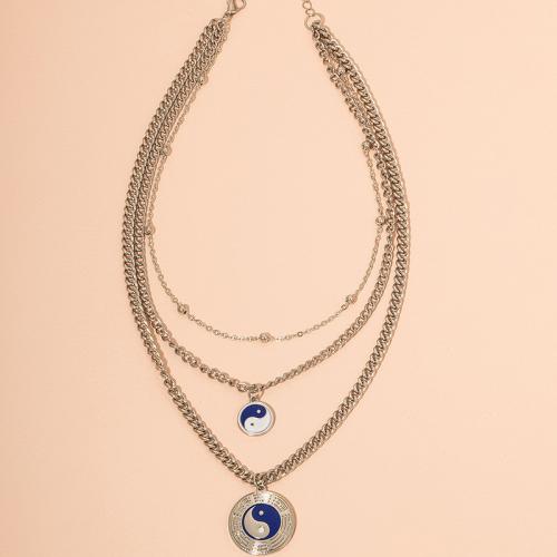 Multi слой ожерелье, цинковый сплав, с 5cm наполнитель цепи, плакирован серебром, три слоя & ювелирные изделия моды & Женский, длина:Приблизительно 50 см, продается PC