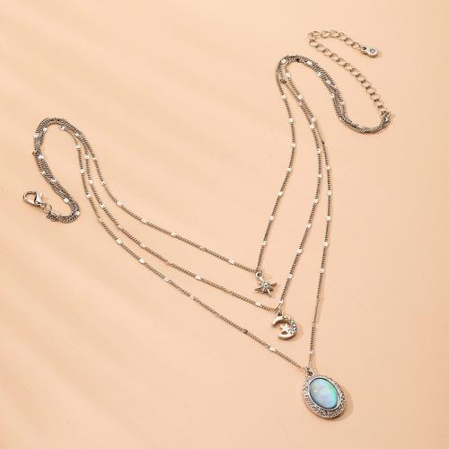 Multi слой ожерелье, цинковый сплав, с 5cm наполнитель цепи, три слоя & ювелирные изделия моды & Женский & со стразами, серебряный, длина:Приблизительно 50 см, продается PC