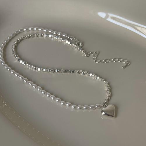 Ожерелье из ракушки Южного моря, титан, с Shell Pearl, с 5cm наполнитель цепи, ювелирные изделия моды & Женский, серебряный, длина:Приблизительно 40 см, продается PC