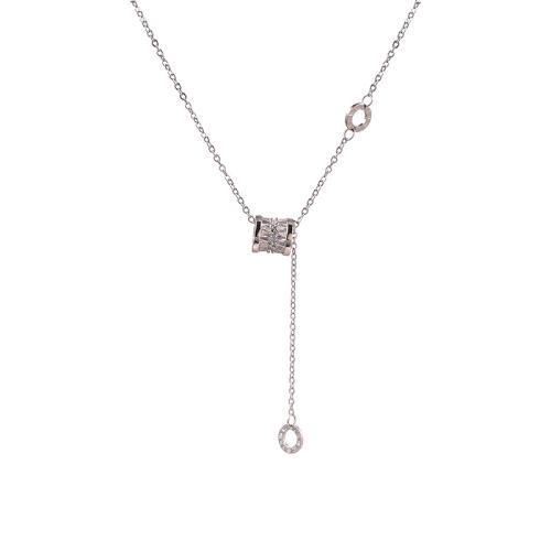 Корень Циркон Микро вымощает латунь ожерелье, Латунь, с титан, с 5cm наполнитель цепи, ювелирные изделия моды & инкрустированное микро кубического циркония & Женский, серебряный, длина:Приблизительно 42 см, продается PC