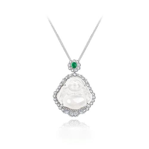 Cubic Zirconia Micro Pave Sterling Silver Pendant, 925 Sterling Silver, with Hetian Jade, DIY & micro pave cubic zirconia 