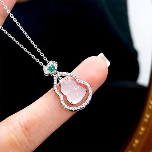 Cubic Zirconia Micro Pave Sterling Silver Necklace, 925 Sterling Silver, with White Chalcedony, with 3cm extender chain, fashion jewelry & micro pave cubic zirconia & for woman Approx 40 cm 
