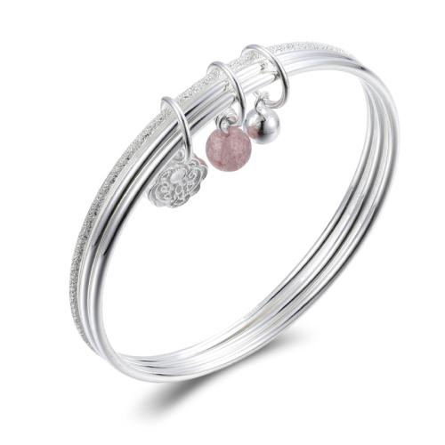 925 Sterling Silver Bangle, with Strawberry Quartz, fashion jewelry & for woman, Inner Approx 57.5mm 