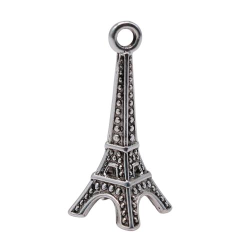 Colgante de la aleación del cinc, aleación de zinc, Torre Eiffel, chapado en color de plata antigua, Bricolaje, 19x11x11mm, Vendido por UD
