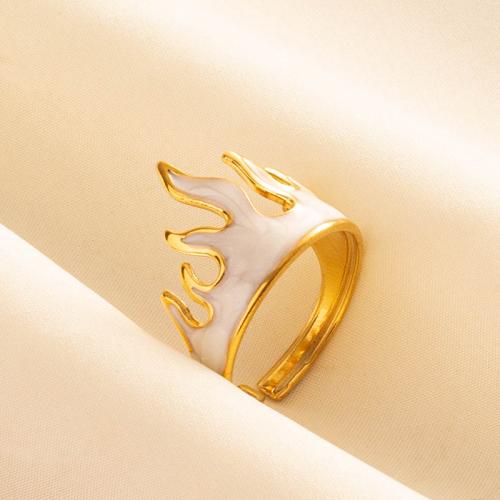 Enamel Stainless Steel Finger Ring, 304 Stainless Steel, Fire, Vacuum Ion Plating, Adjustable & for woman US Ring 