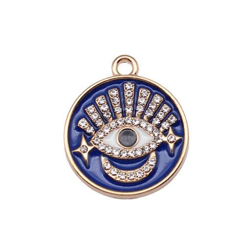 Zinc Alloy Evil Eye Pendant, gold color plated, DIY & evil eye pattern & enamel & with rhinestone 