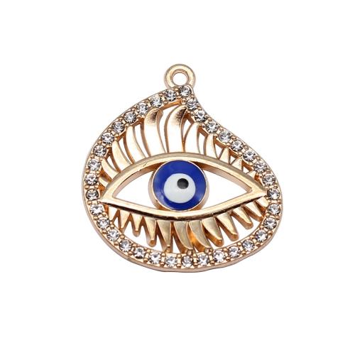 Zinc Alloy Evil Eye Pendant, Teardrop, gold color plated, DIY & enamel & with rhinestone 