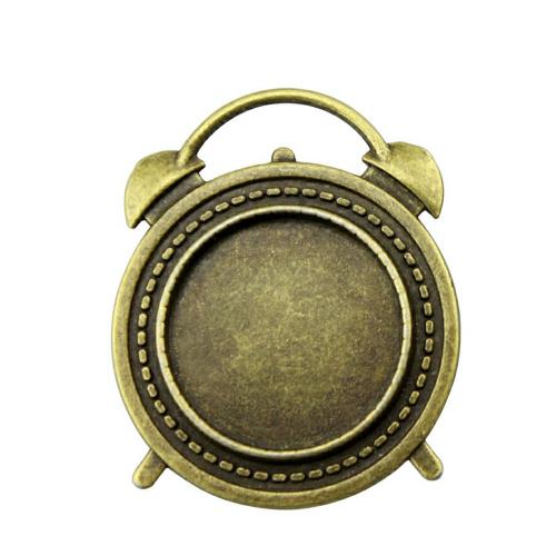 Zinc Alloy Pendant Cabochon Setting, Clock, antique bronze color plated, DIY, inner mm 